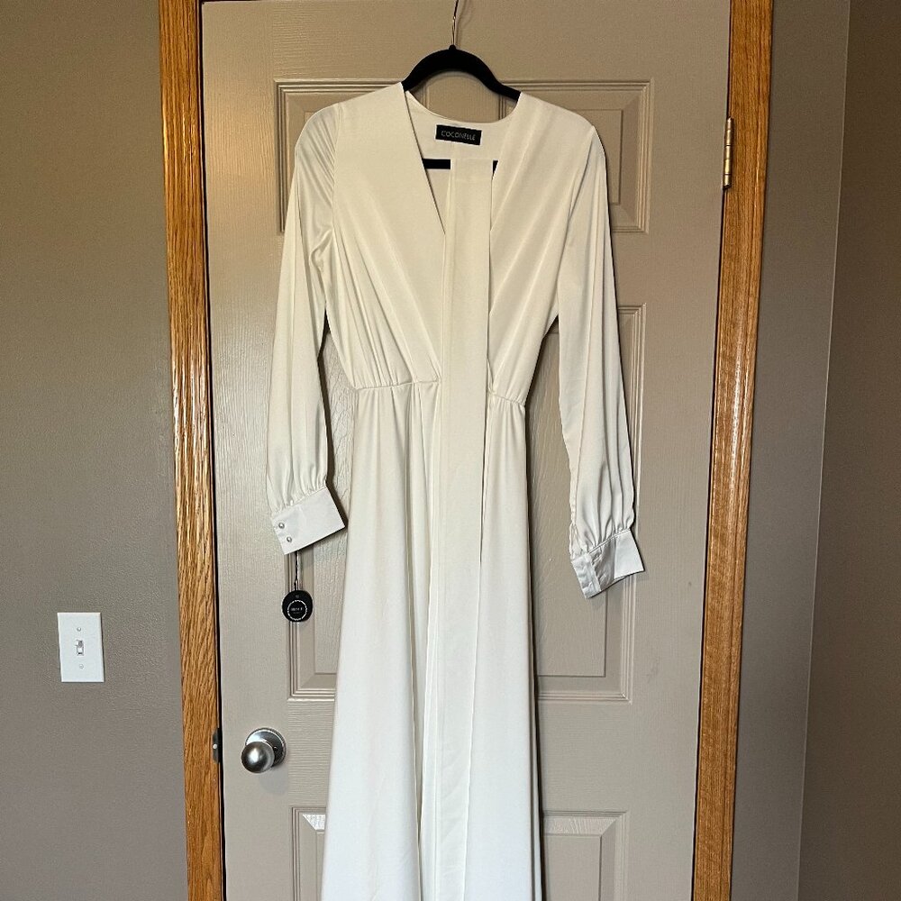 Double layer white silk satin A-line wrap wedding dress